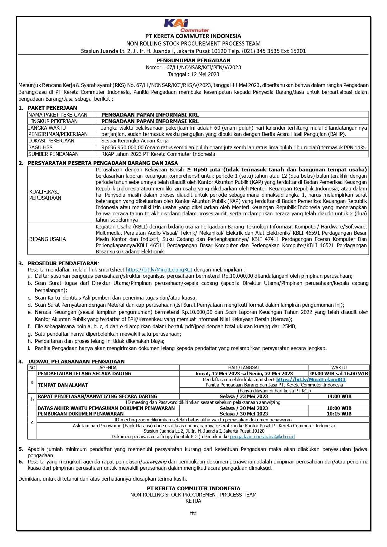 2 pengumuman 67 pengadaan papan informasi krl page 0001